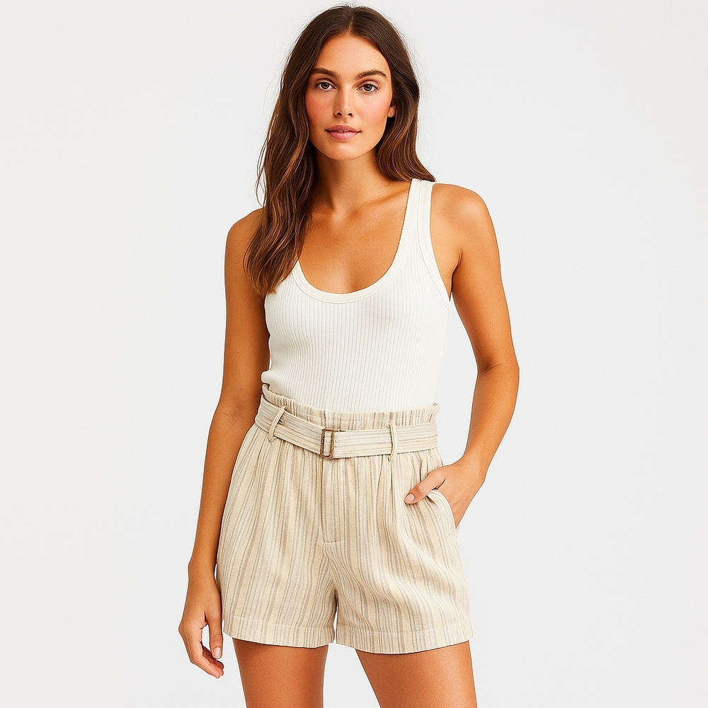 Banana Republic Linen Blend Paperbag Belted Striped Shorts NWT Weekend Getaway 6